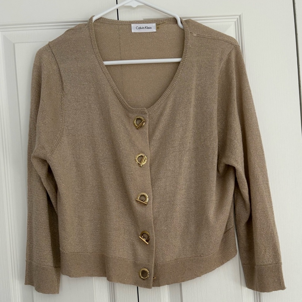 EUC xL Calvin Klein gold shimmer sweater dress cover up